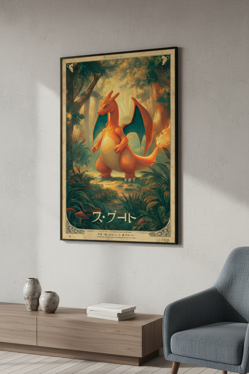 Vintage Charizard Forest Poster