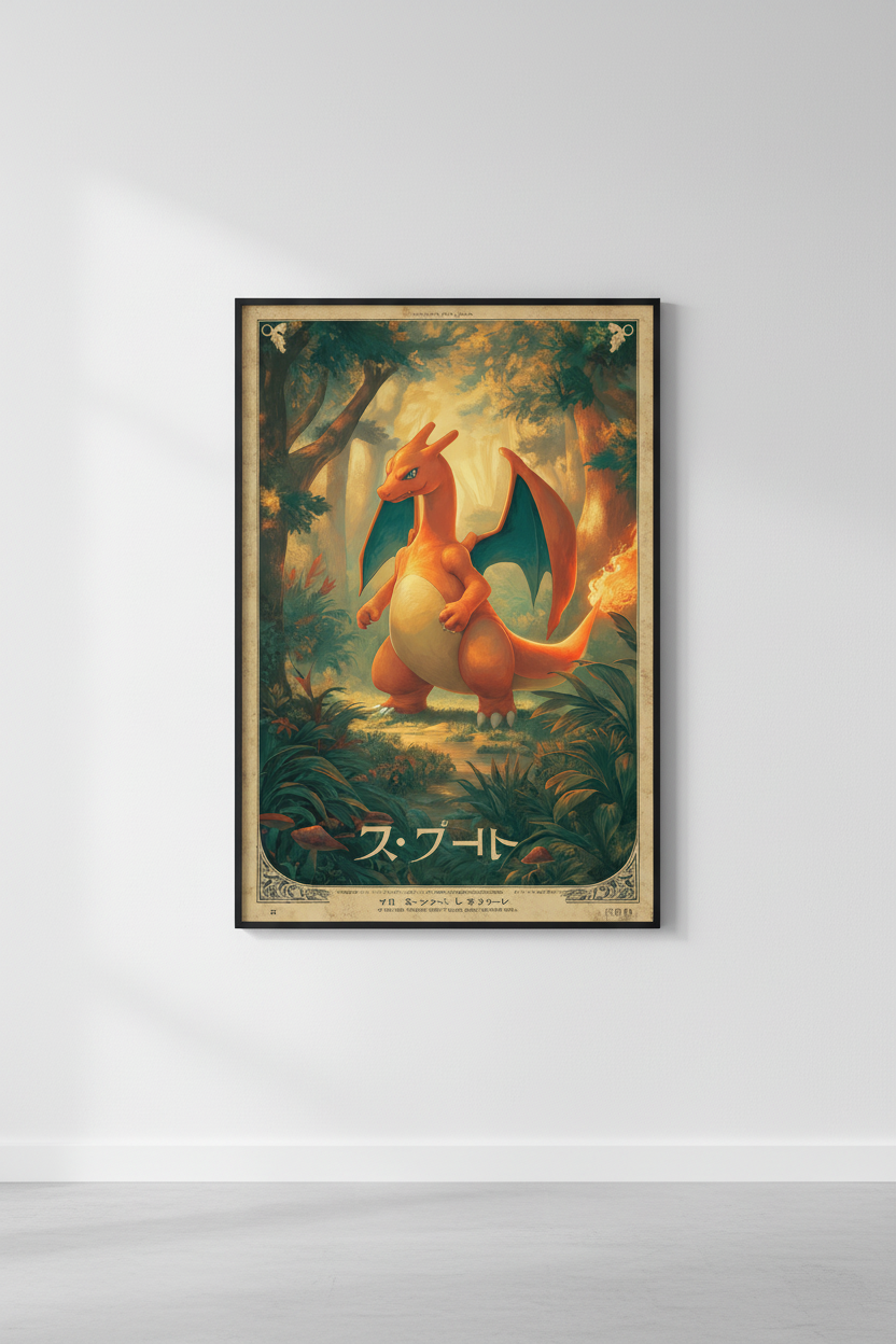 Vintage Charizard Forest Poster