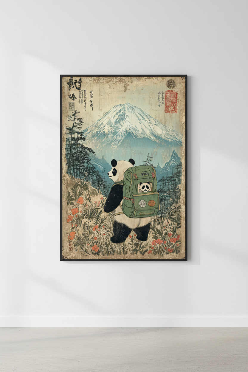 🐼Vintage Style Hiking Panda A2 Poster🐼