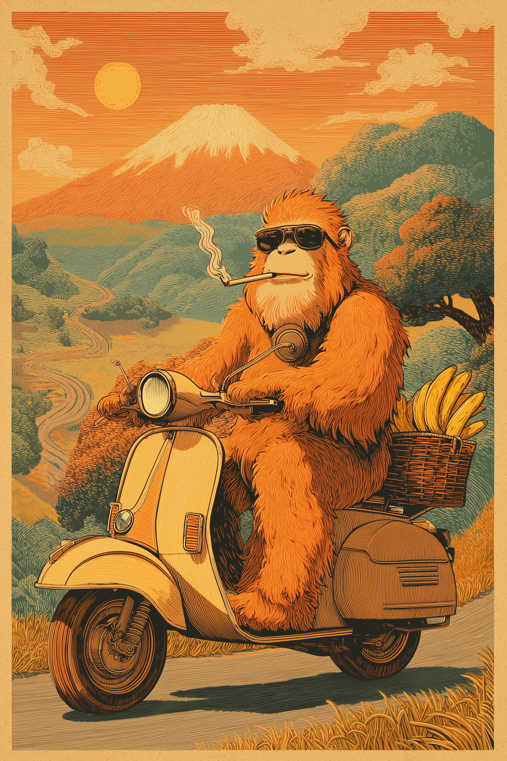 🛵 Vintage Oranguru Scooter Poster 🛵