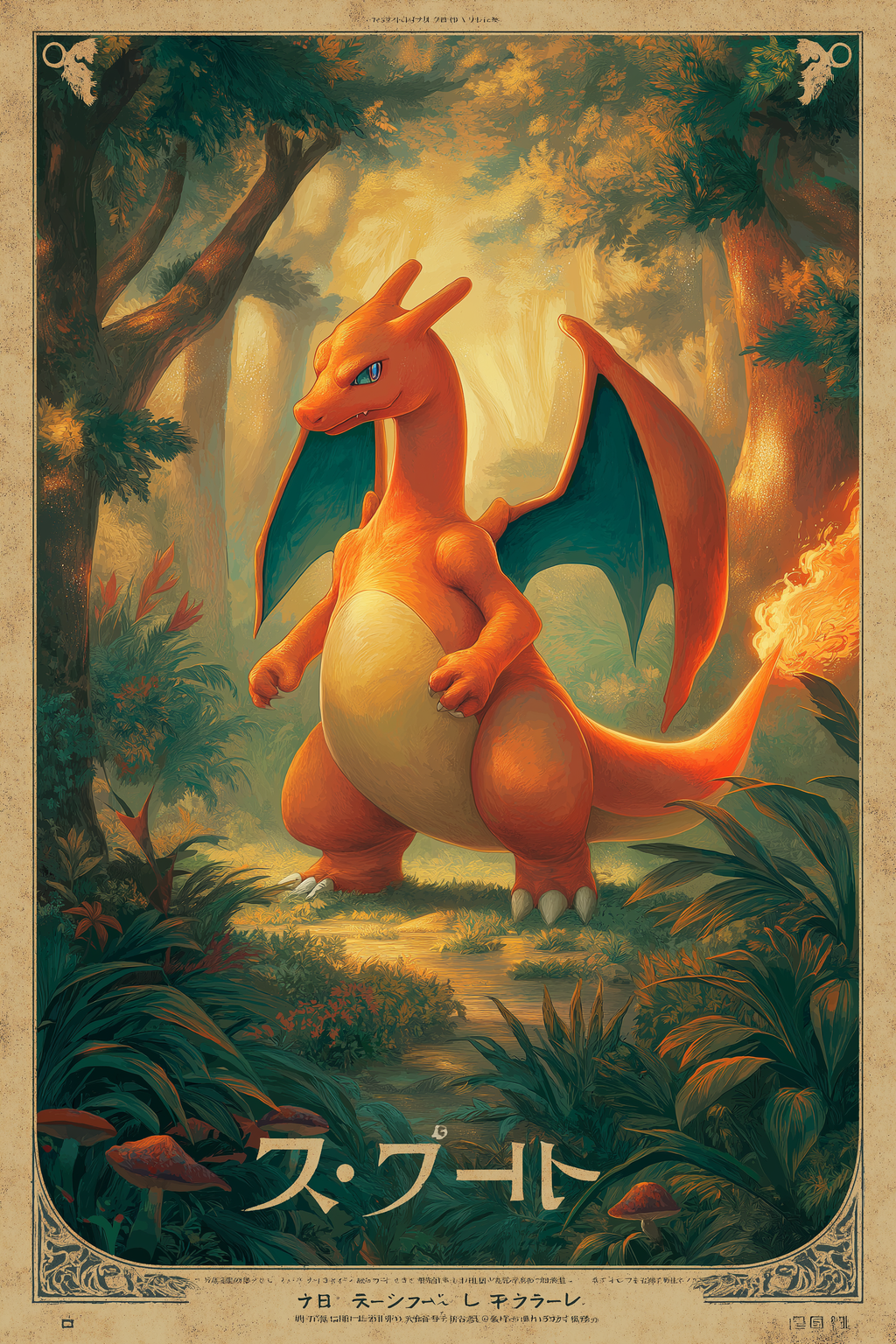 Vintage Charizard Forest Poster
