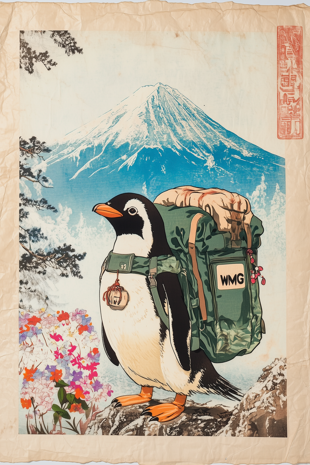 🐧 Vintage Penguin Mount Fuji Poster 🐧