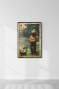 🎣 Vintage Bear Fishing Mount Fuji Poster 🎣
