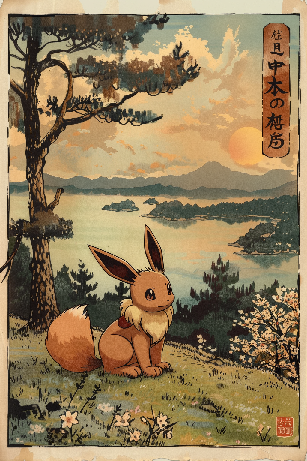 Vintage Eevee Sunset Poster