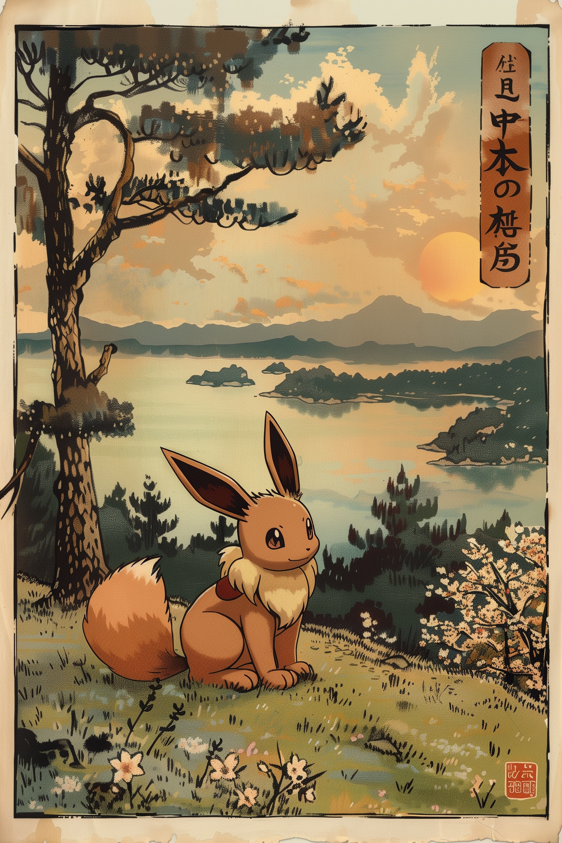 Vintage Eevee Sunset Poster