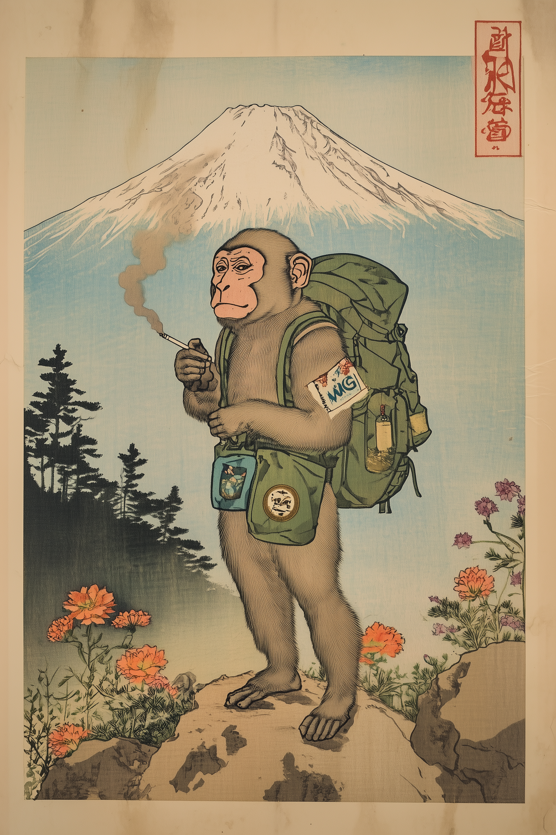 🐒 Vintage Monkey Hiker Poster 🐒