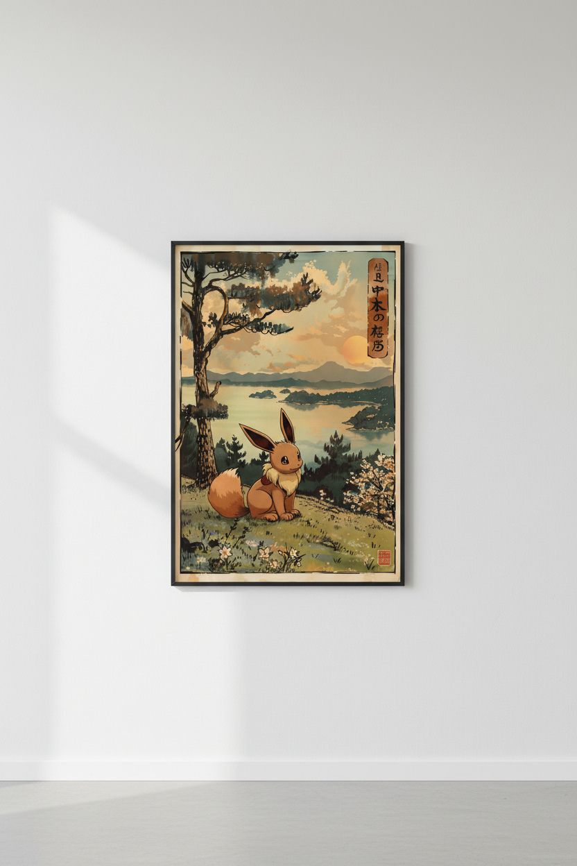 Vintage Eevee Sunset Poster