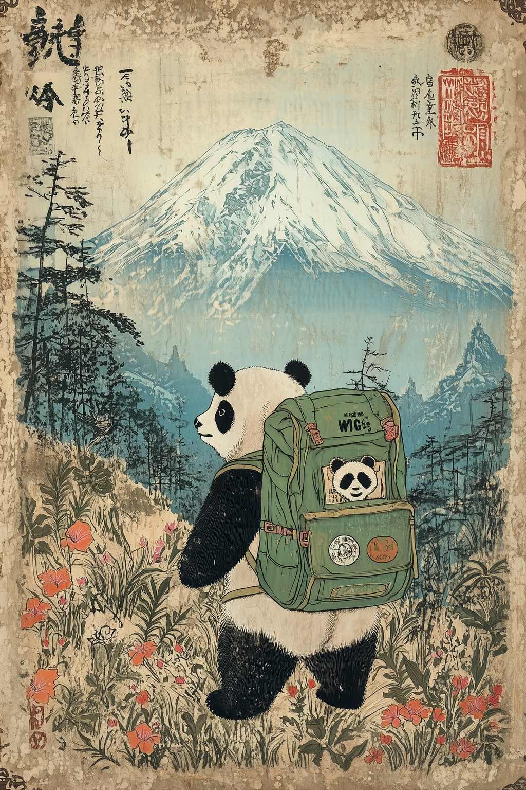 🐼Vintage Style Hiking Panda A2 Poster🐼