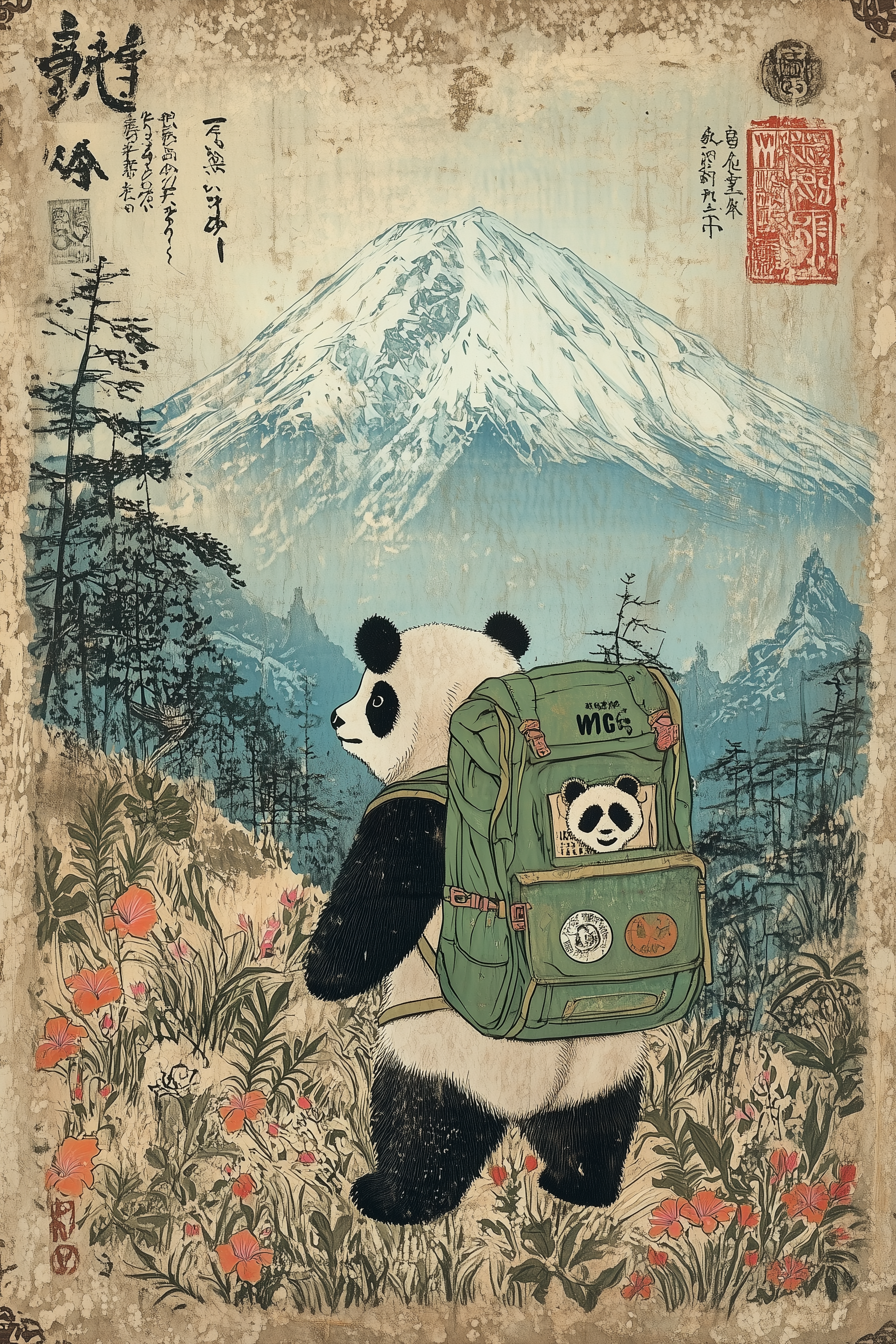 🐼Vintage Style Hiking Panda A2 Poster🐼