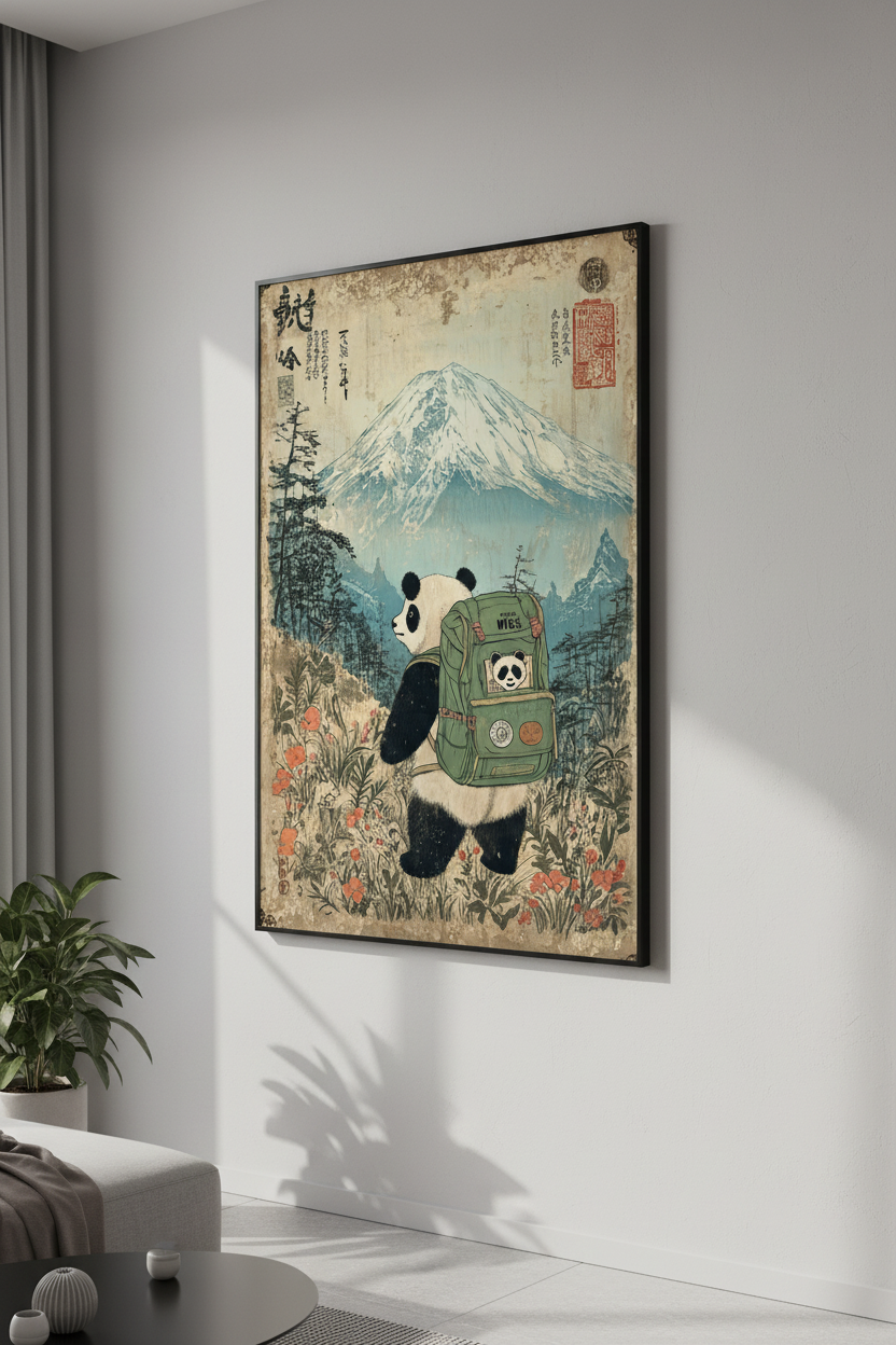 🐼Vintage Style Hiking Panda A2 Poster🐼