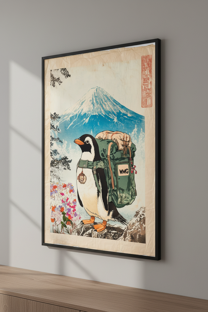 🐧 Vintage Penguin Mount Fuji Poster 🐧